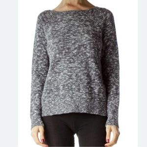 LOU & GREY Marled Grey Black White crew neck sweater